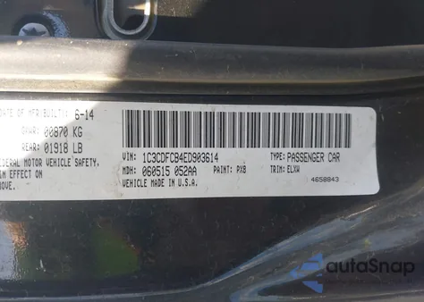 2014 Dodge Dart Limited from USA, damaged, VIN 1C3CDFCB4ED903614